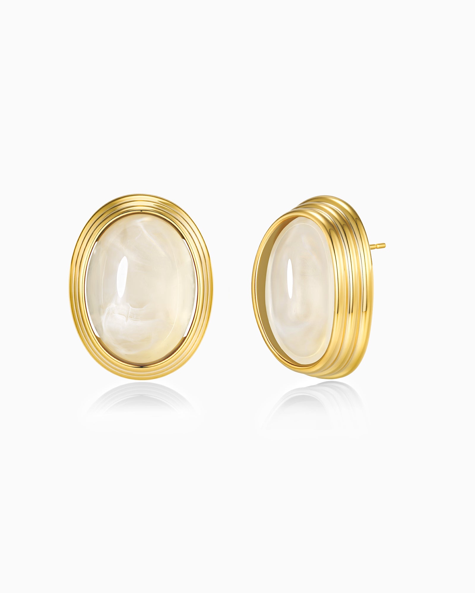 Gold Cotton Cloud Enamel Chunky Stud Earrings