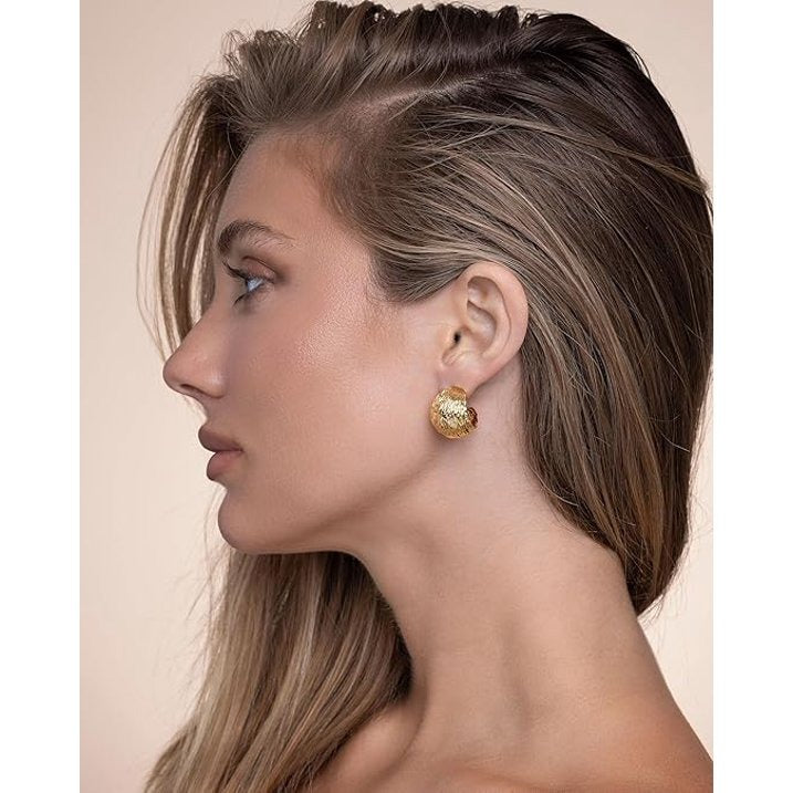 SNGIA 18K Gold Plated Chunky Textured Stud Earrings for Women, Round Statement Button Earrings