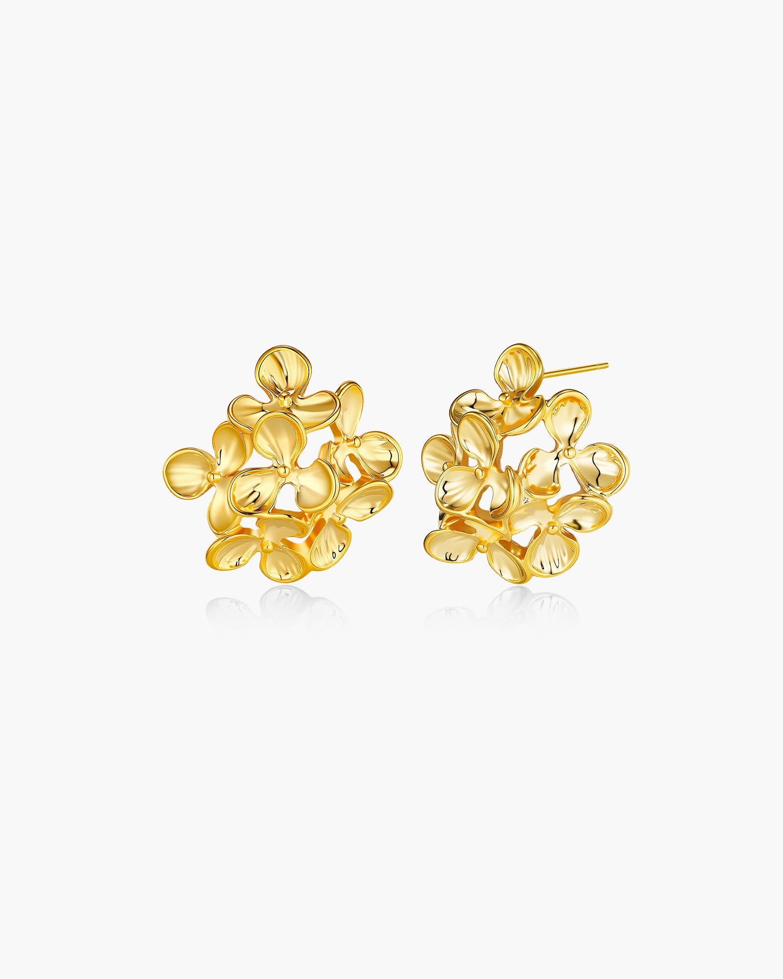 Floral Cluster Stud Earrings In Gold Tone Statement Style