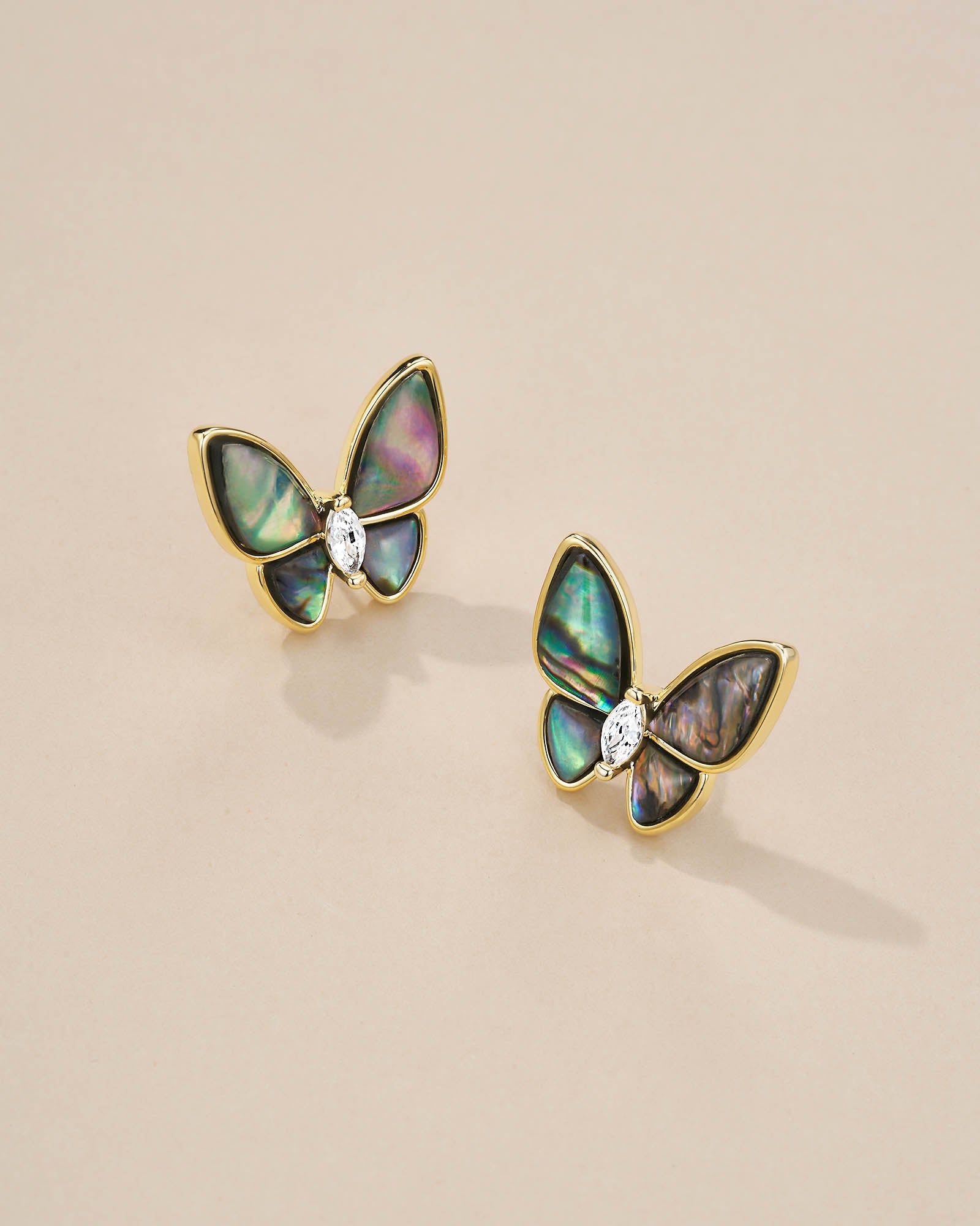 Butterfly Stud Earrings With Mother Of Pearl Style Accent