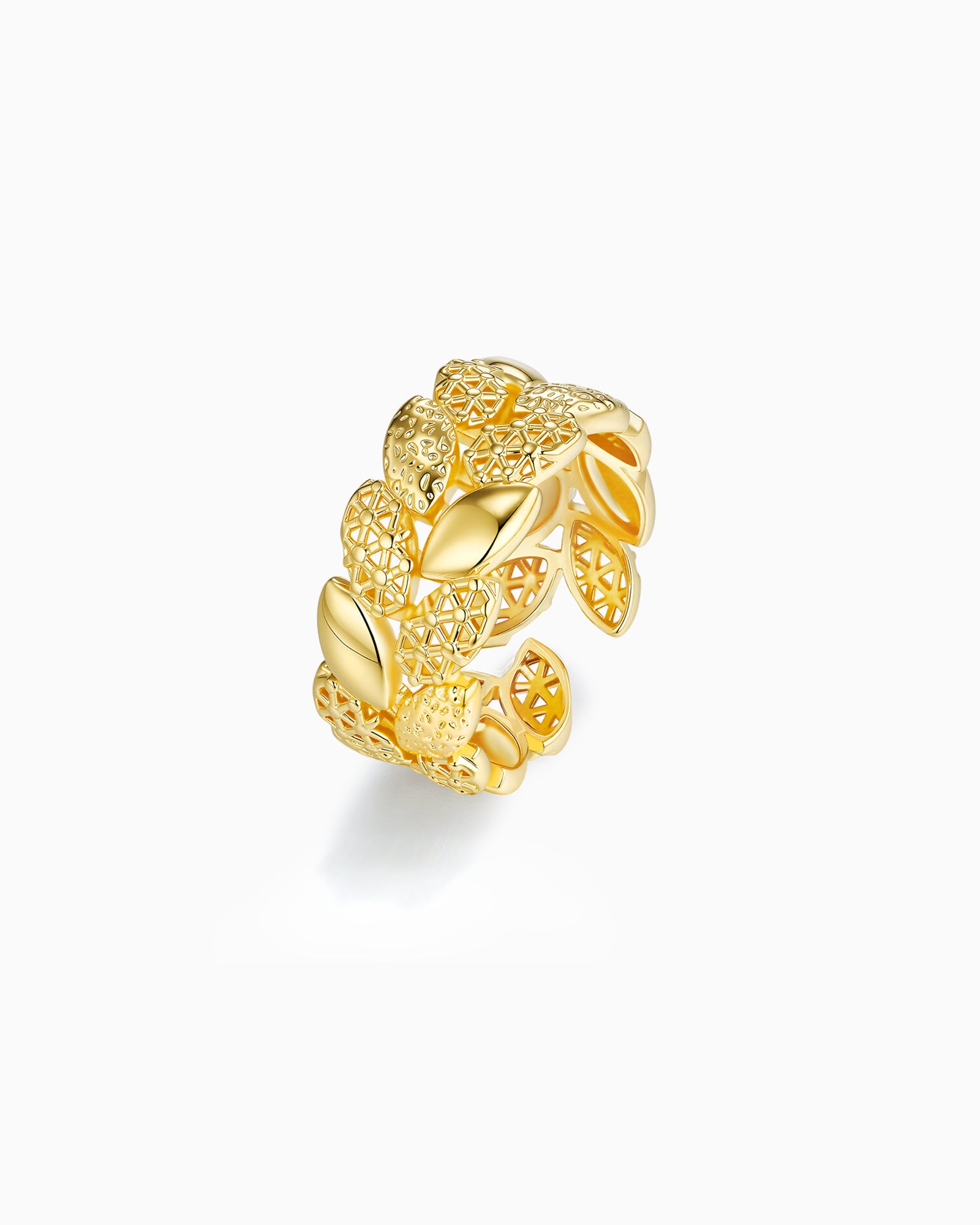 Gold Floral Petal Patterned Adjustable Ring