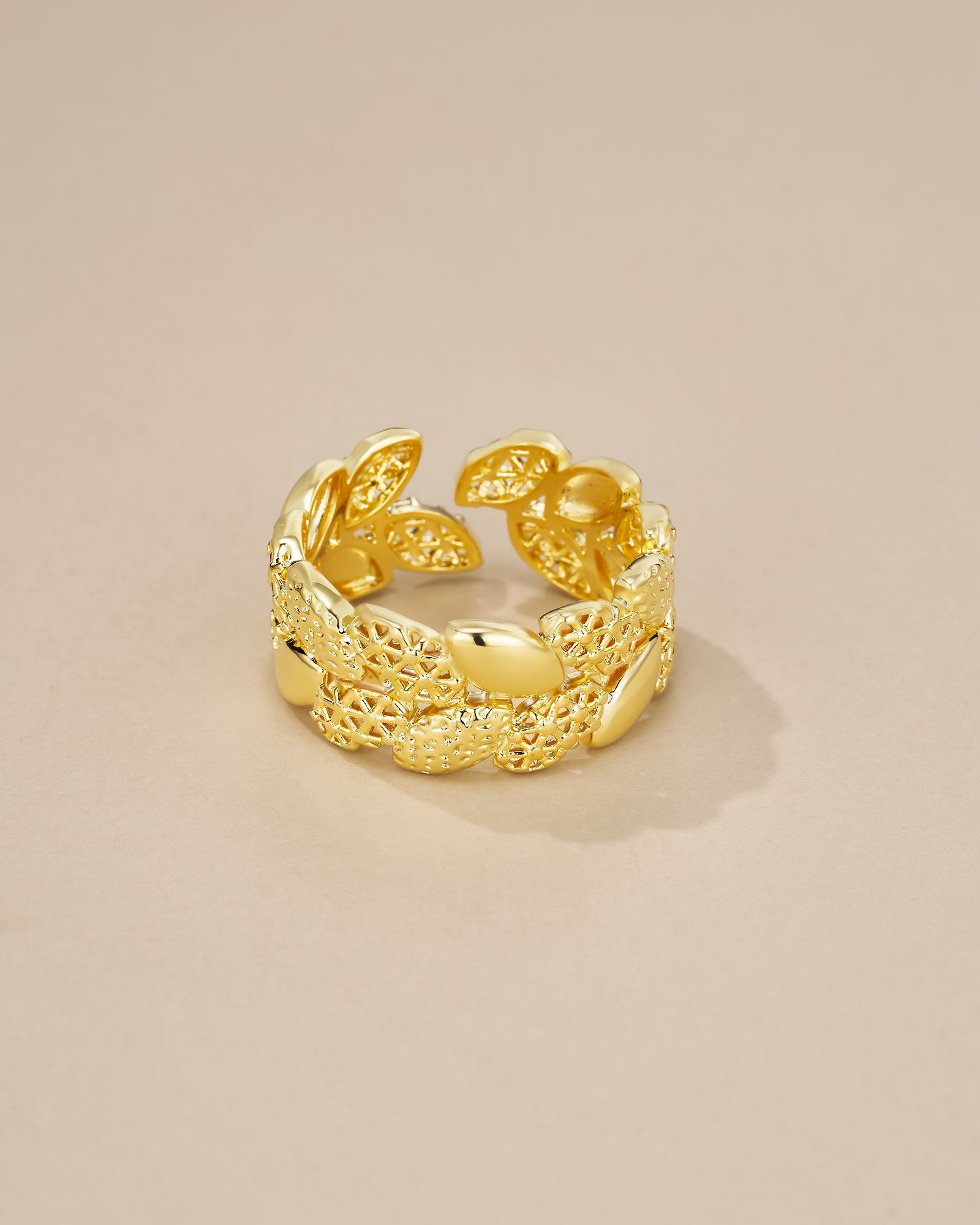 Gold Floral Petal Patterned Adjustable Ring