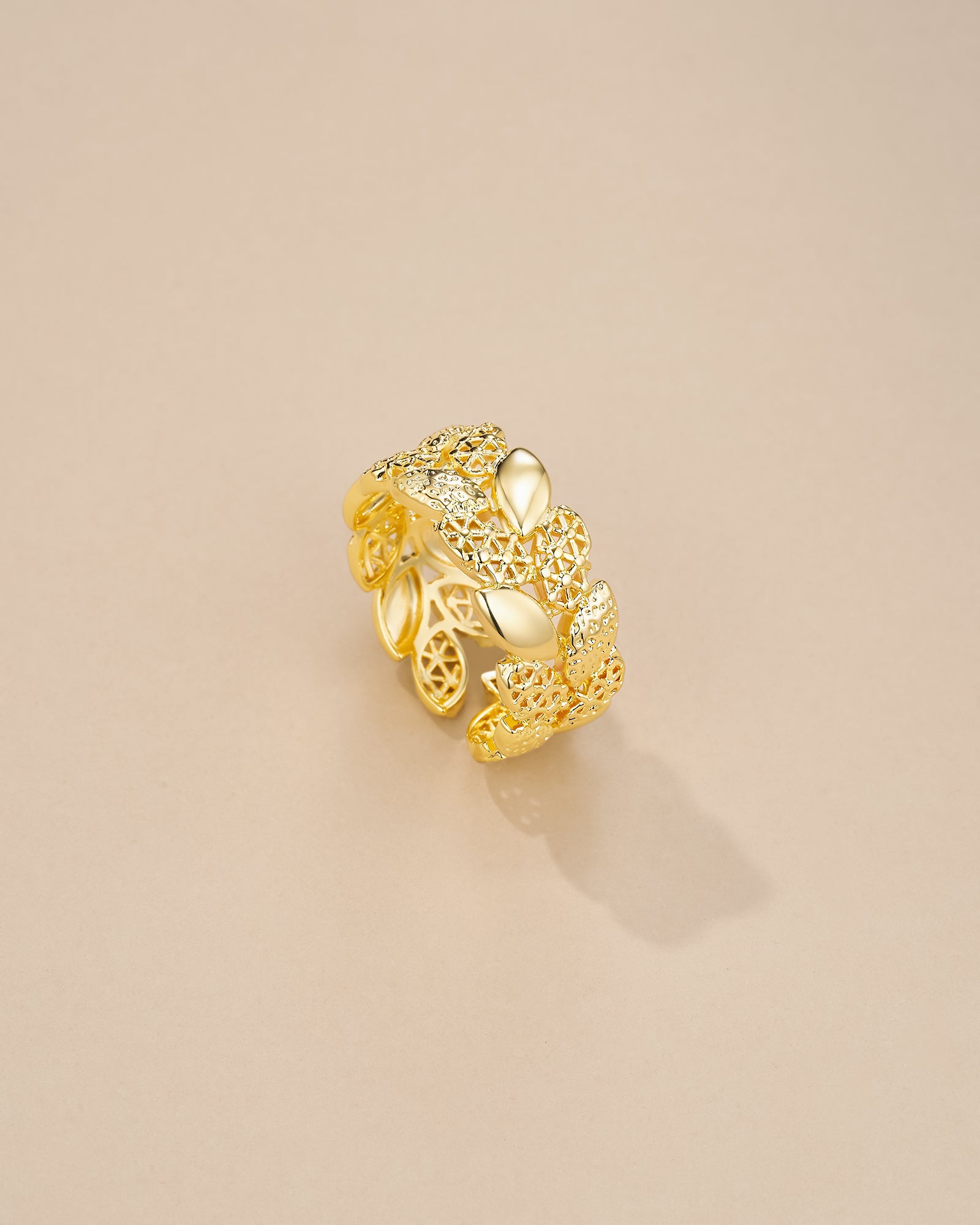 Gold Floral Petal Patterned Adjustable Ring