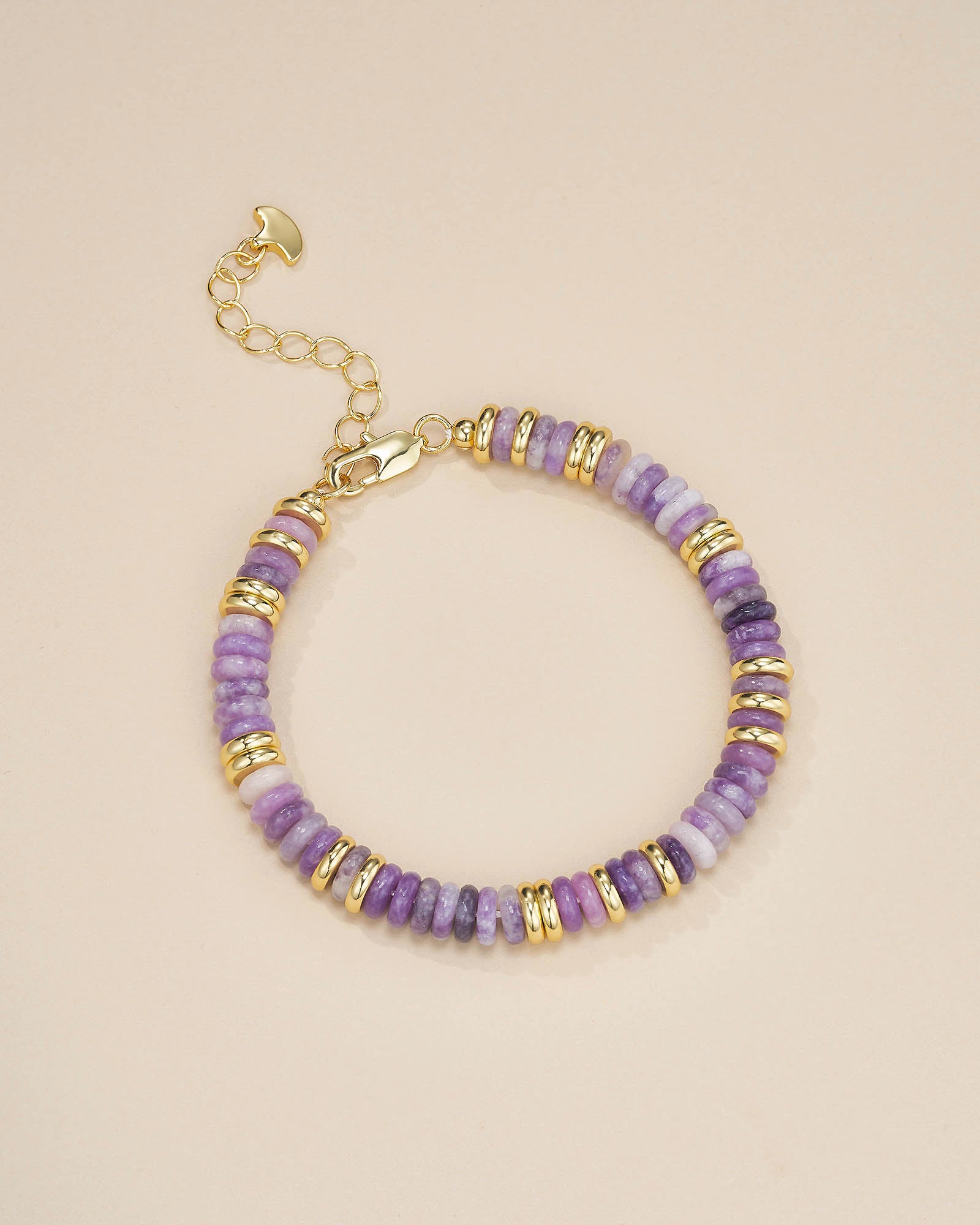 Gold Natural Stone Bead Necklace - Amethyst