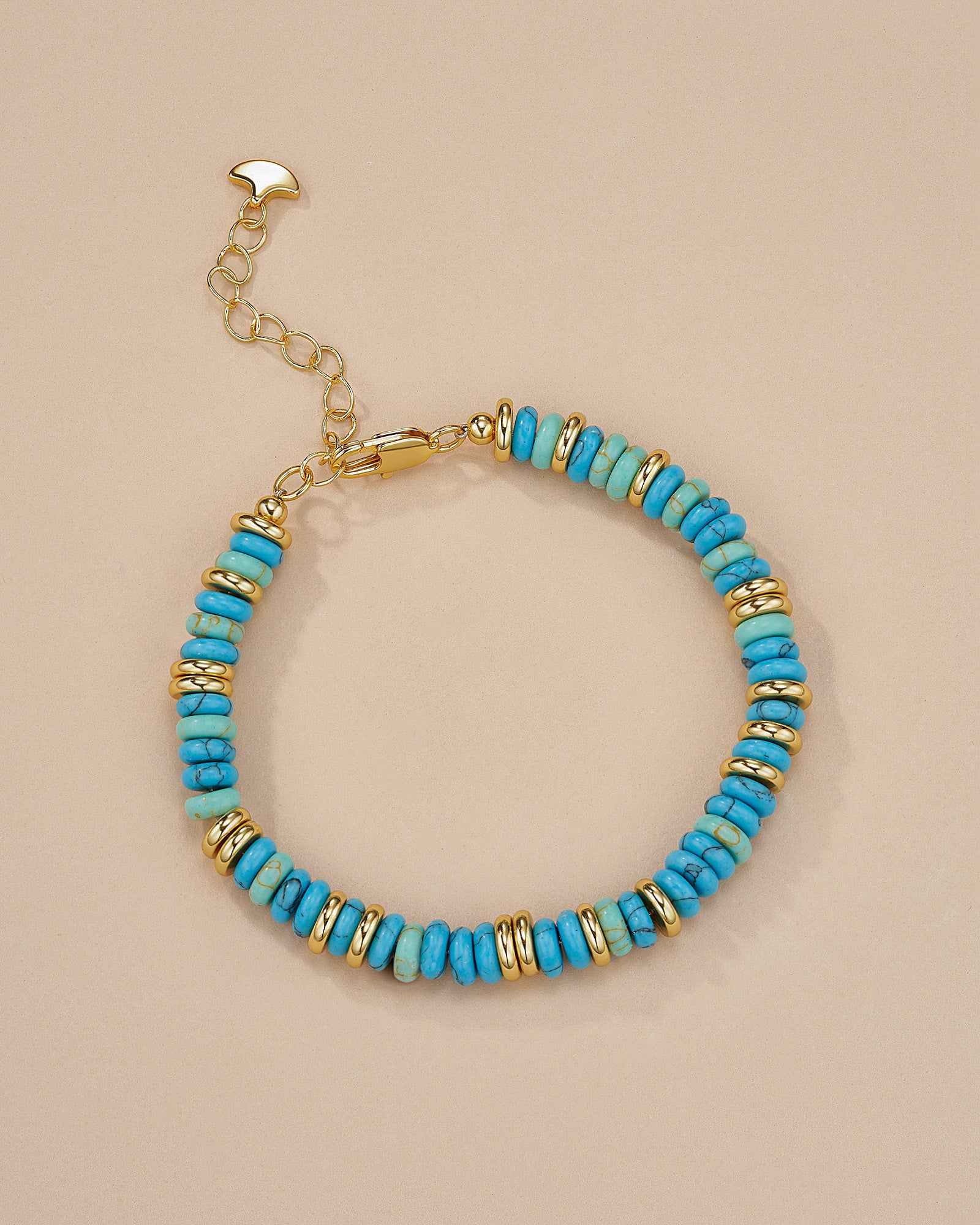 Gold Natural Stone Bead Bracelet- Turquoise