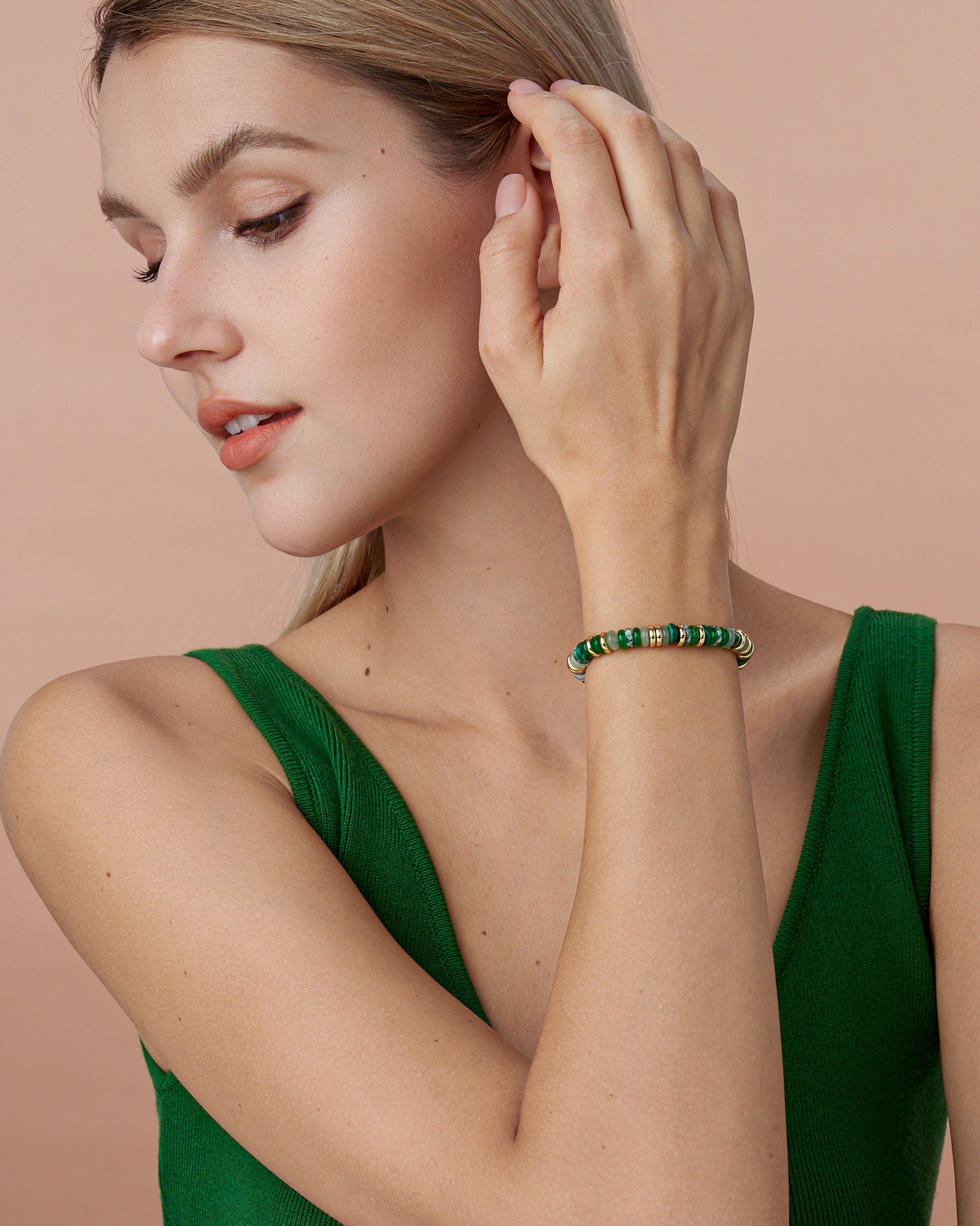 Gold Natural Stone Bead Bracelet - Forest