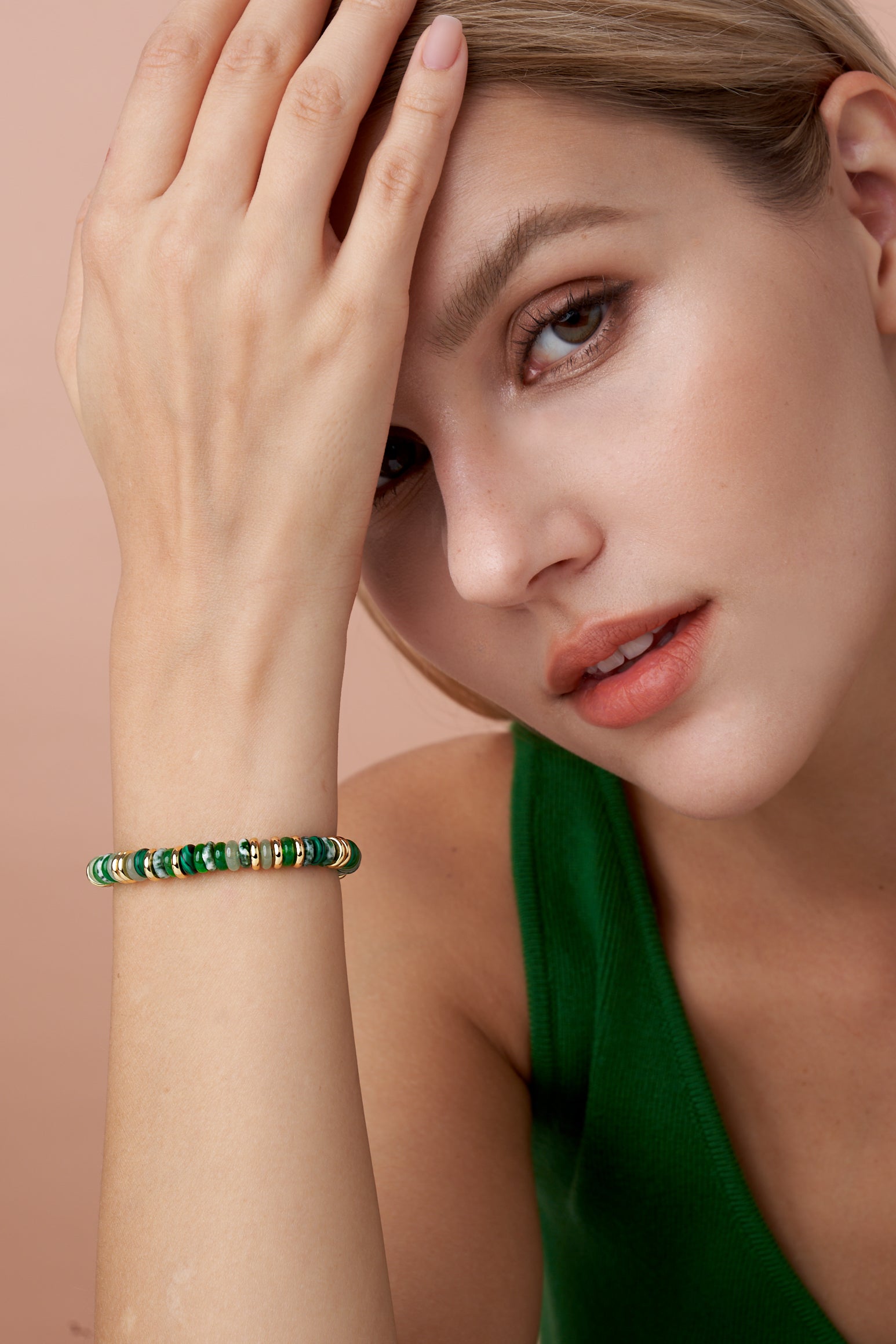 Gold Natural Stone Bead Bracelet - Forest