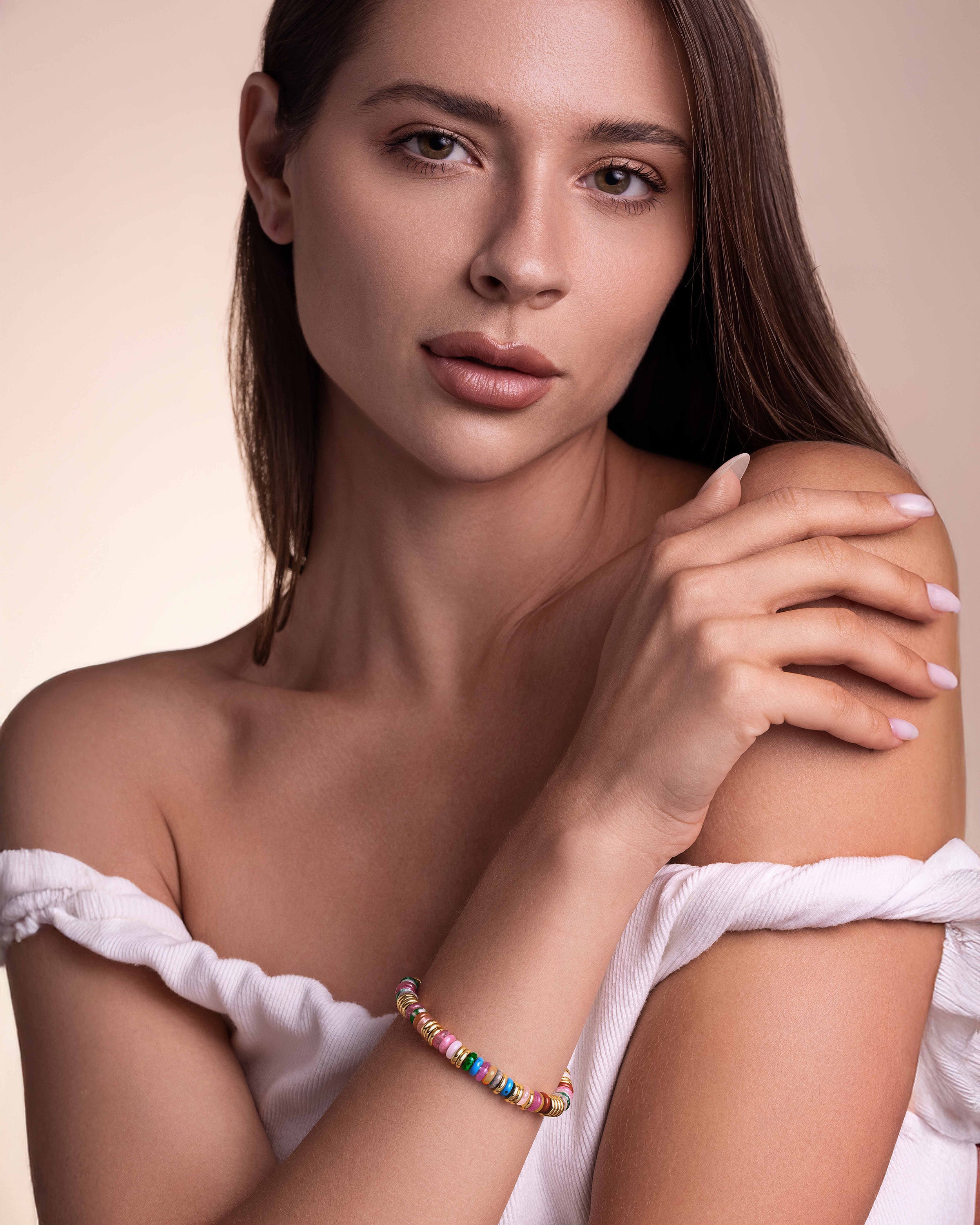 Gold Natural Stone Bead Bracelet- Candy