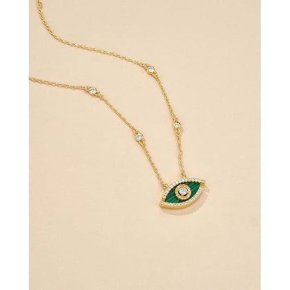 SNGIA 18K Gold Plated Evil Eye Pendant Necklace with Natural Stone and CZ for Women