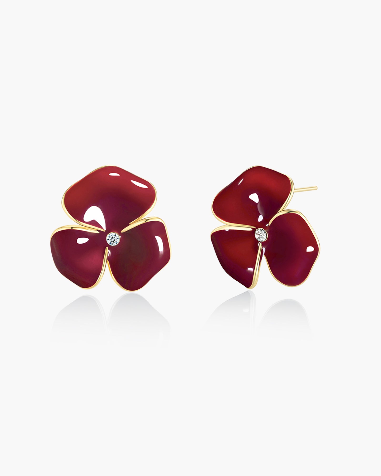 Enamel Floral Petal Studs with CZ - Maroon