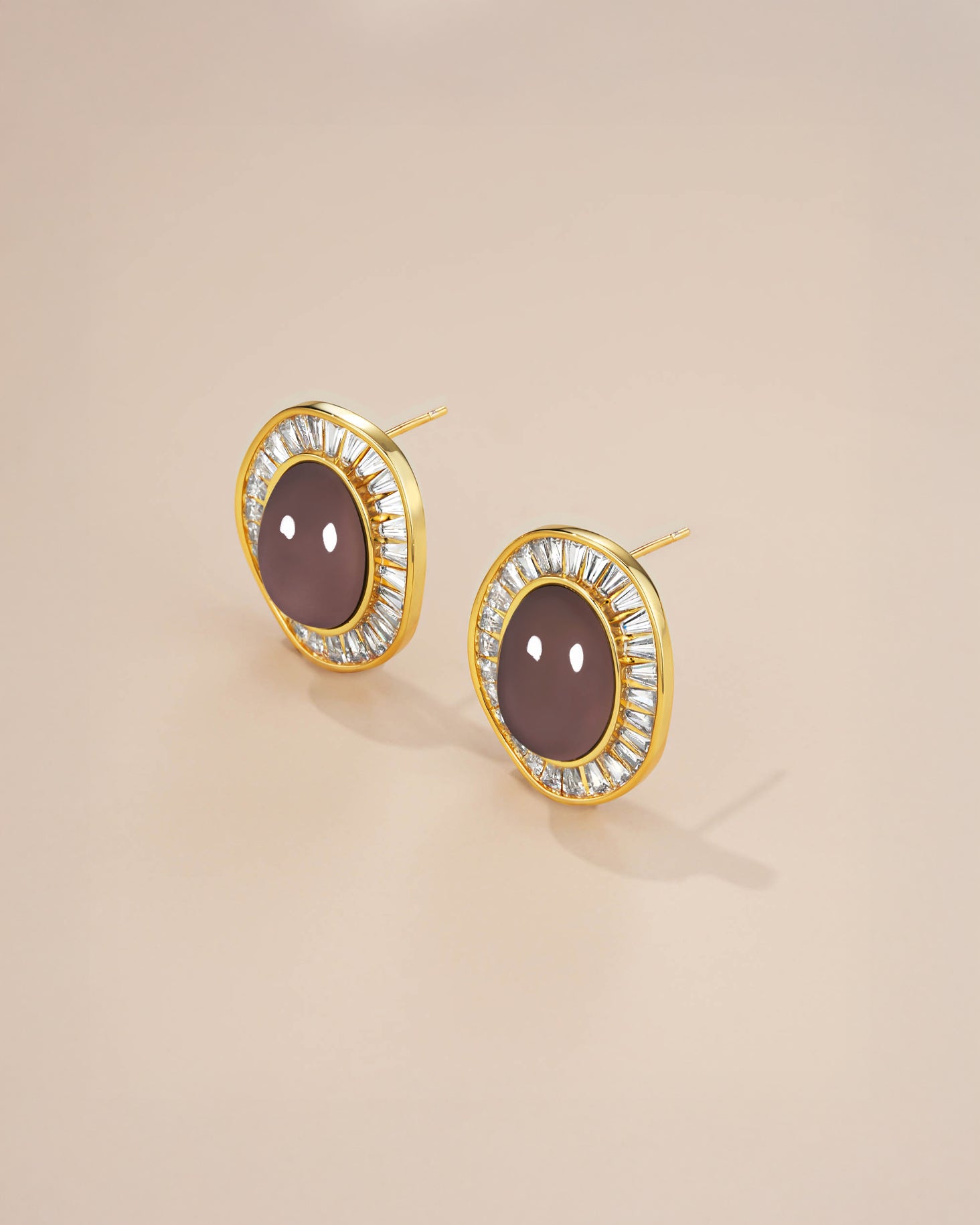 Chunky Stud Earrings With Enamel And CZ Chocolate Style