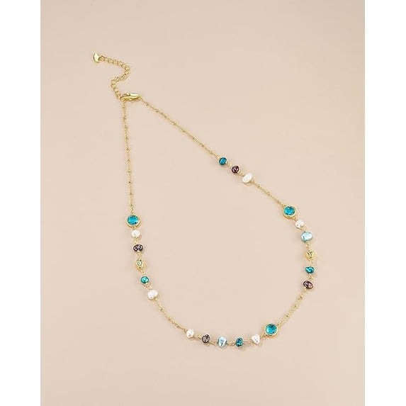 SNGIA 18K Gold Plated Multicolor Natural Stone Beaded Choker Necklace for Women, Adjustable