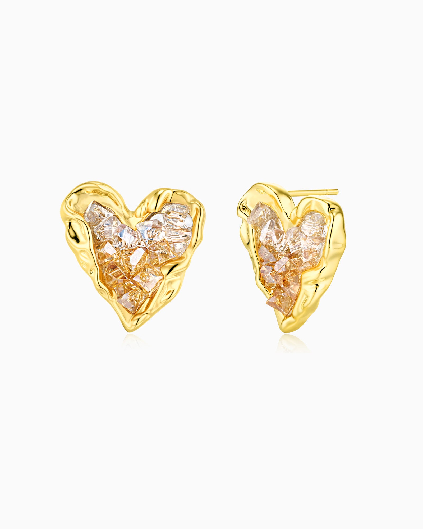 Gold Crystal Heart Shaped Studs