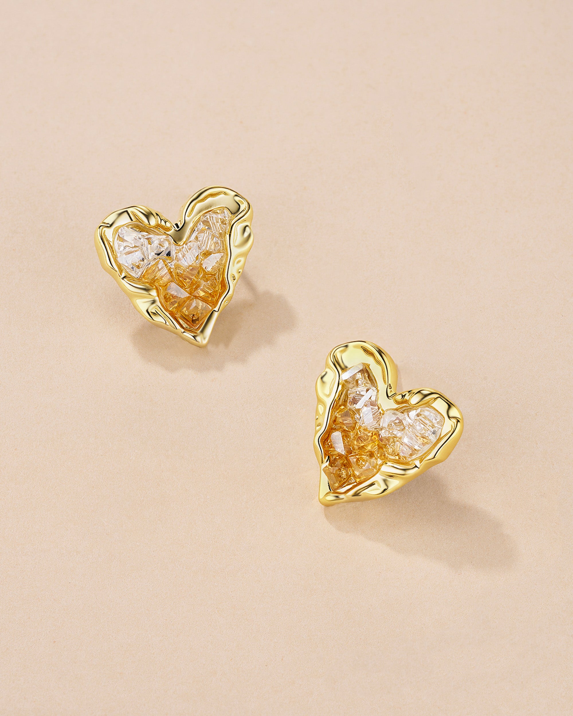Gold Crystal Heart Shaped Studs