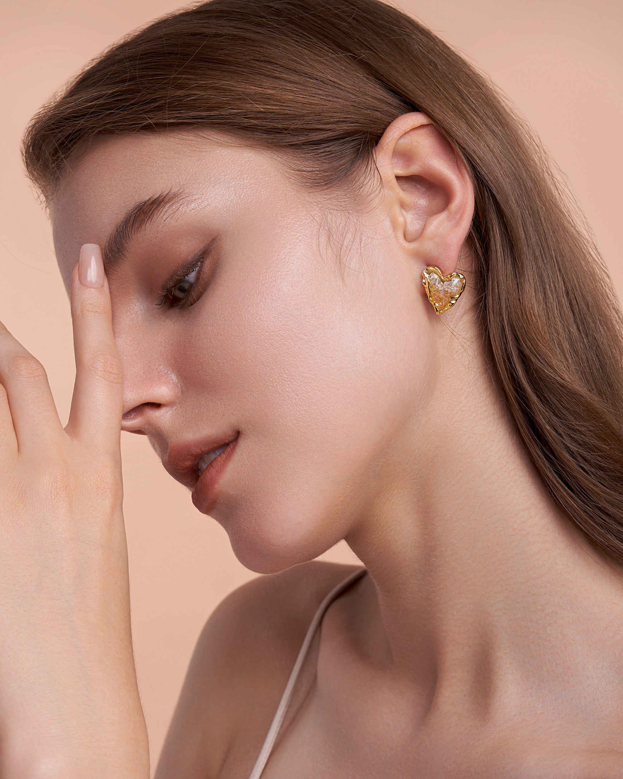 Gold Crystal Heart Shaped Studs