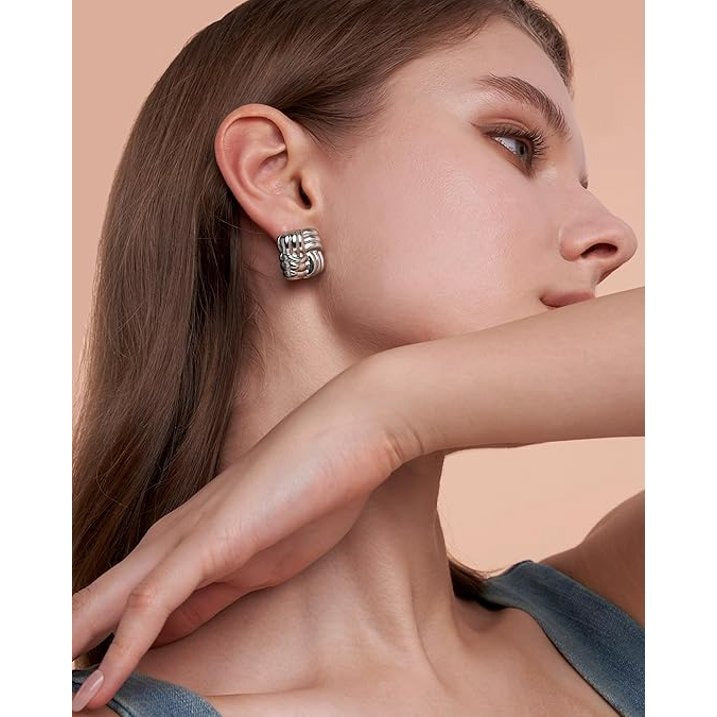 SNGIA Chunky Knot Stud Earrings for Women, Gold or Silver Plated Ribbed Statement Earrings