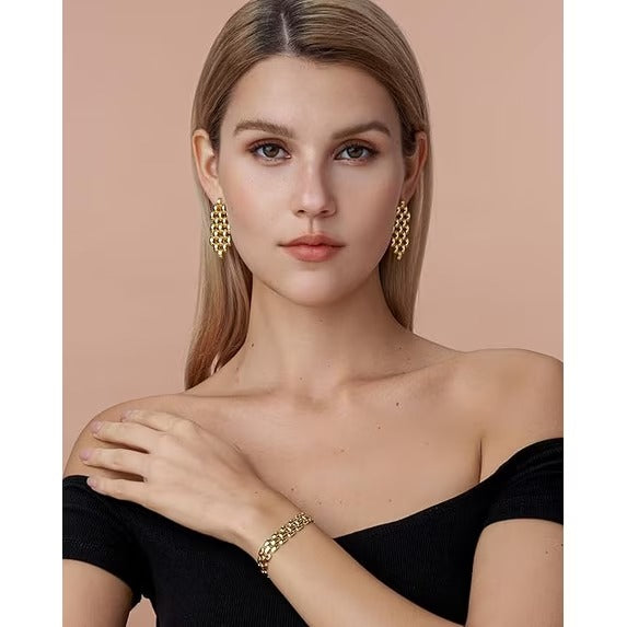 18K Gold Plated Chunky Chain Link Drop Earrings for Women Bold Statement Dangle Jewelry