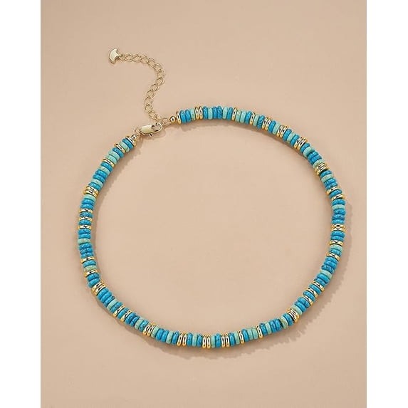 SNGIA 18K Gold Plated Natural Stone Beaded Choker Necklace for Women, Adjustable Turquoise