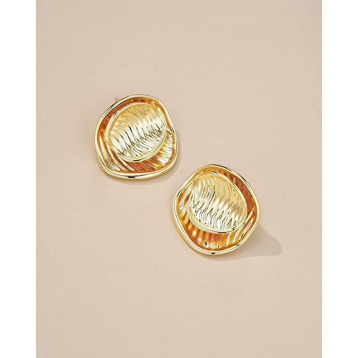 SNGIA 18K Gold Plated Leaf Dangle Earrings for Women, Textured Ribbed Statement Stud Earrings