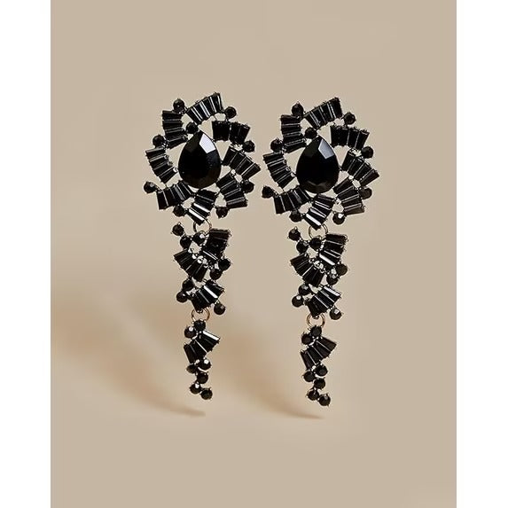 SNGIA Black Crystal Chandelier Dangle Earrings for Women, 18K Gold Plated Gothic Statement Jewelry