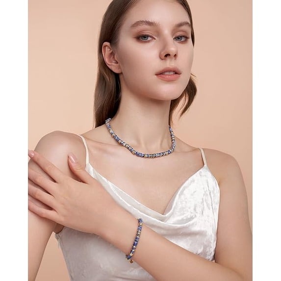 SNGIA 18K Gold Plated Natural Stone Beaded Choker Necklace for Women, Adjustable Cloud