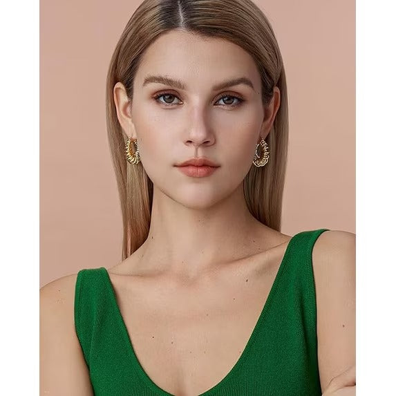 SNGIA 18K Gold Plated Chunky Twisted Open Hoop Earrings for Women with 18K Gold Plated Accent