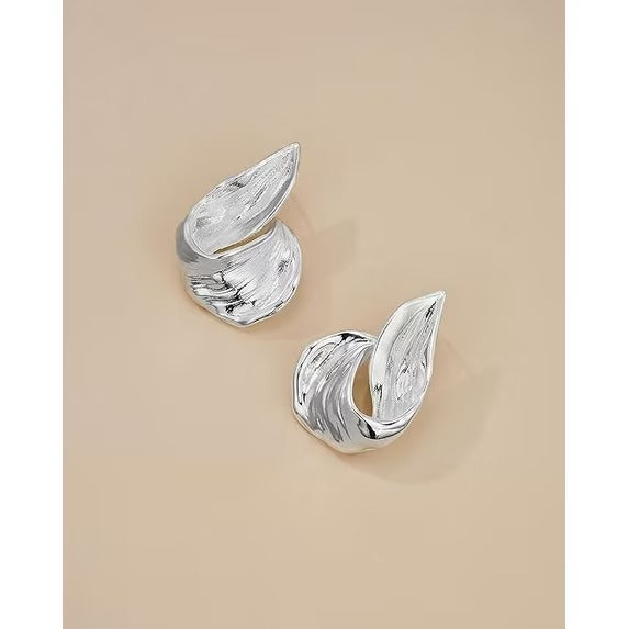 SNGIA Silver Plated Chunky Retro Knot Stud Earrings for Women, Ribbed Geometric Statement Style