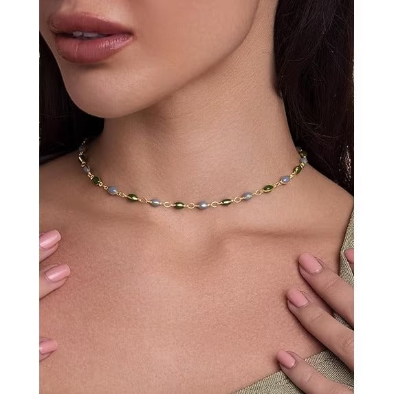 SNGIA 18K Gold Plated Multicolor Beaded Adjustable Choker Necklace for Women