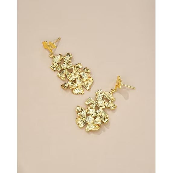 SNGIA 18K Gold Plated Floral Leaf Dangle Earrings for Women, Bohemian Statement Drop Style