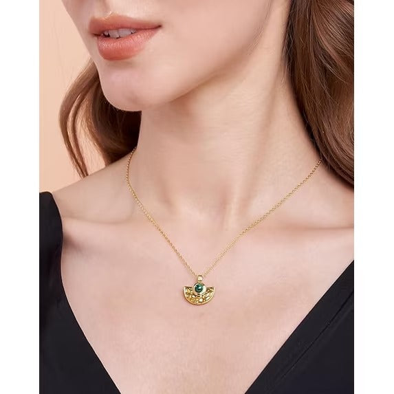 SNGIA 18K Gold Plated Green Malachite Half Circle Pendant Necklace for Women