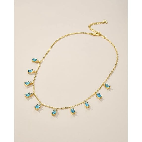SNGIA 18K Gold Plated Teal Rectangular Stone Dangle Choker Necklace for Women