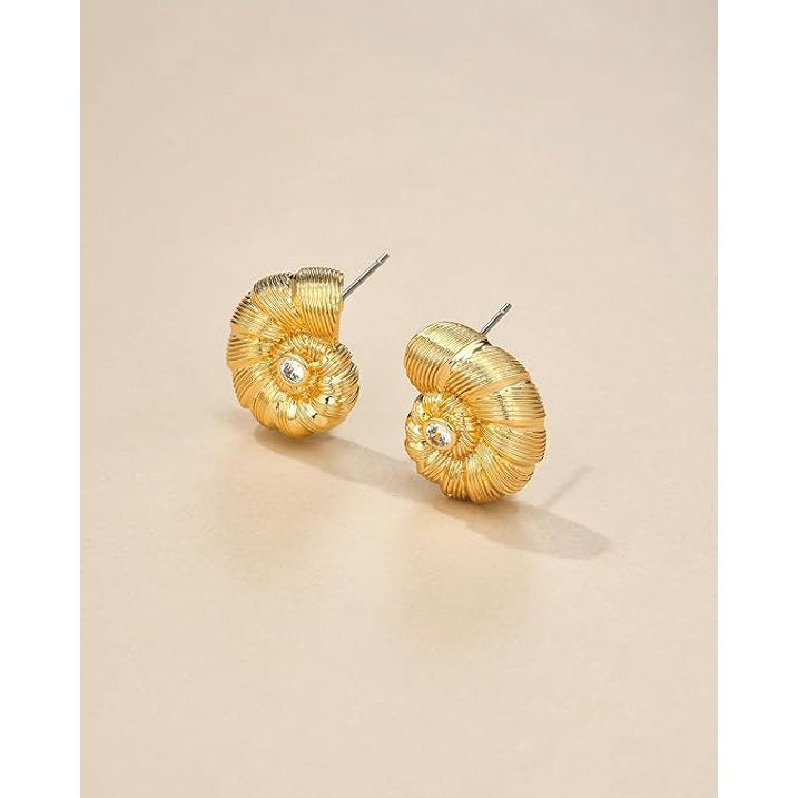 SNGIA 18K Gold Plated Nautilus Shell CZ Statement Stud Earrings for Women