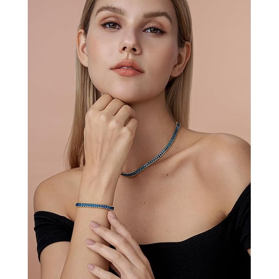 18K Gold Plated Adjustable Tennis Bracelet for Women, Baguette CZ - Sapphire