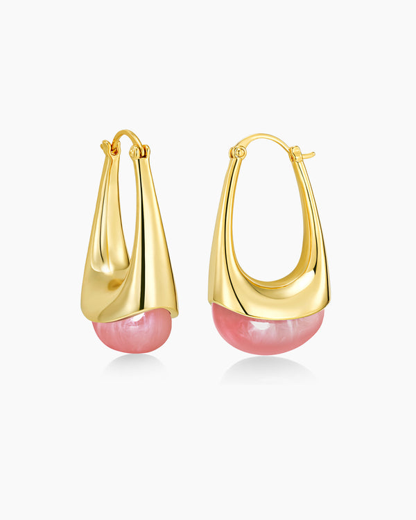 Swirl Resin Dangle Statement Earrings - Rose