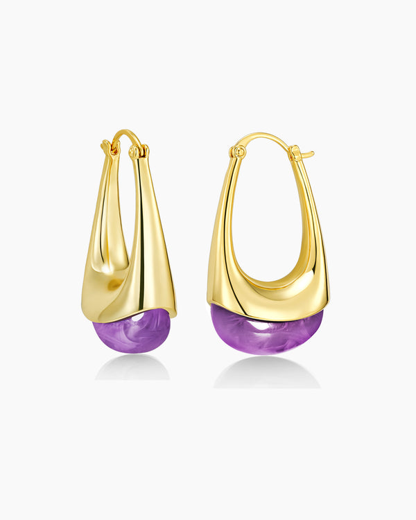 Swirl Resin Dangle Statement Earrings - Purple