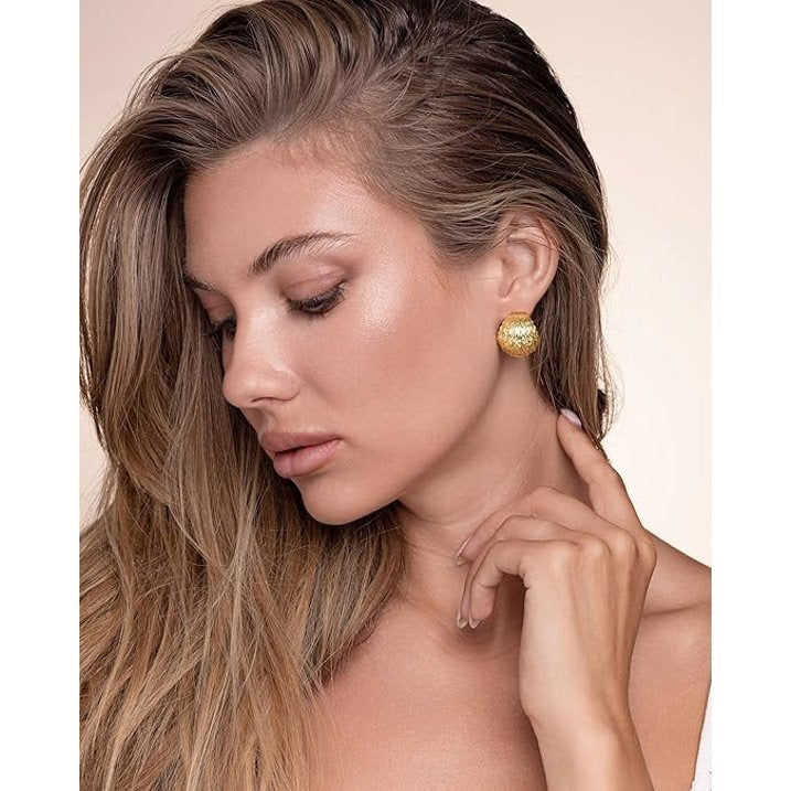 SNGIA 18K Gold Plated Chunky Textured Stud Earrings for Women, Round Statement Button Earrings