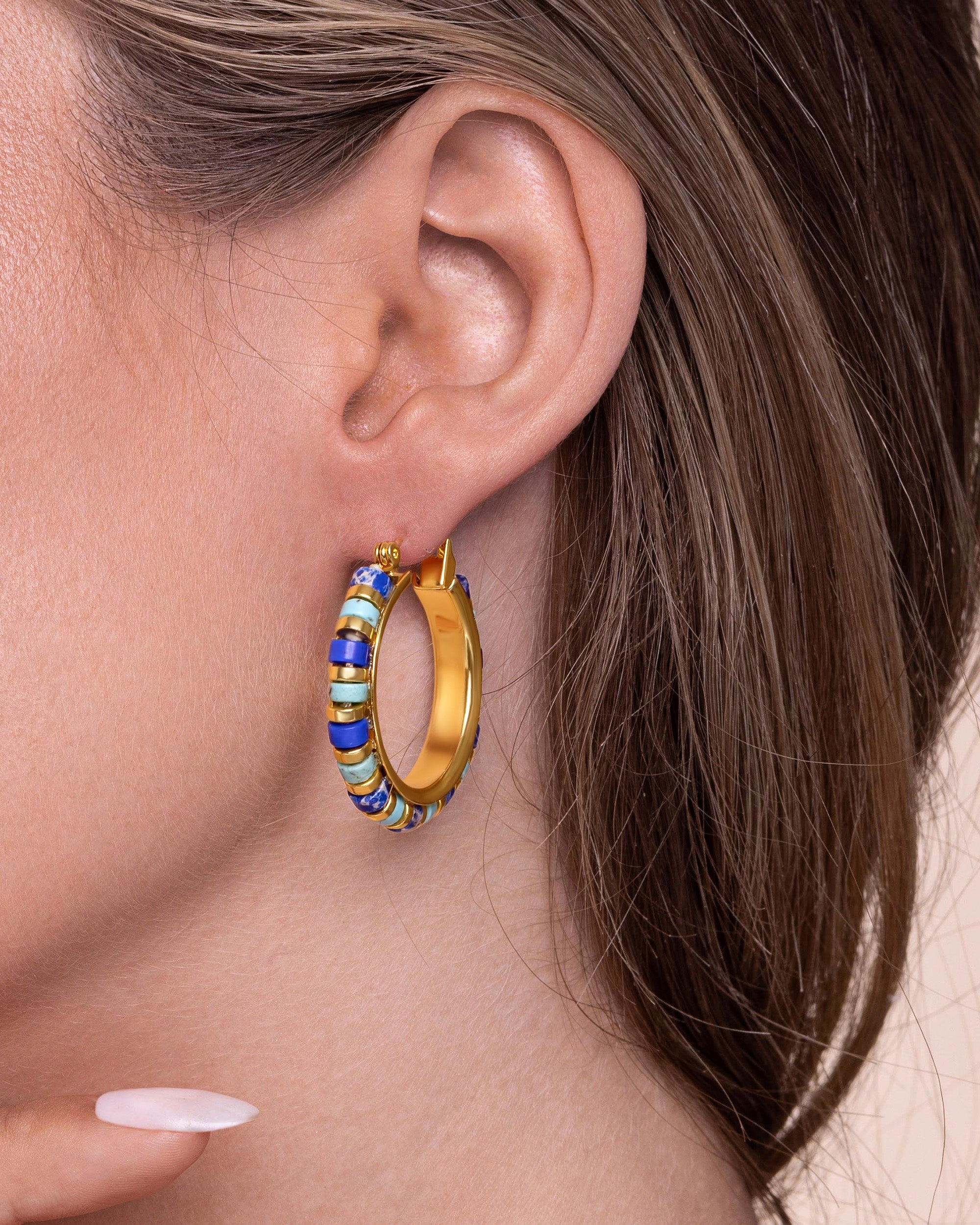 Beads Stone Hoop Earrings - Cloud