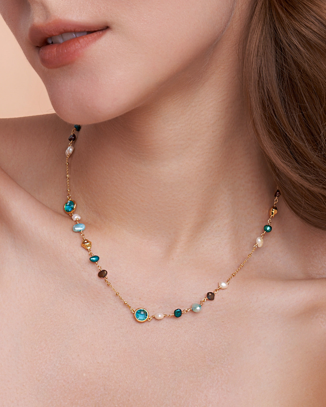 Blue Teal Topaz Natural Gemstone Necklace