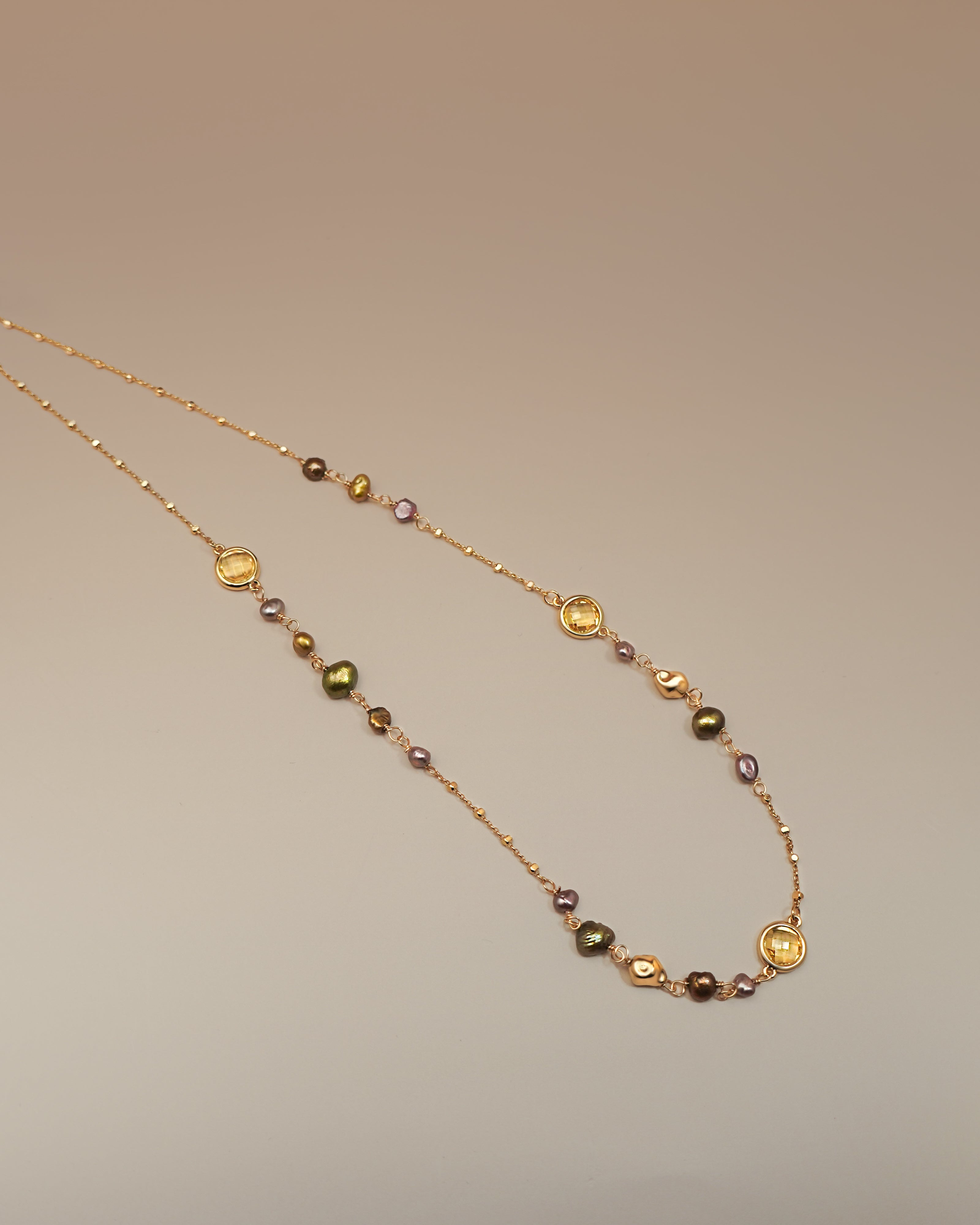 Yellow Amber Citrine Garnet Natural Gemstone Necklace