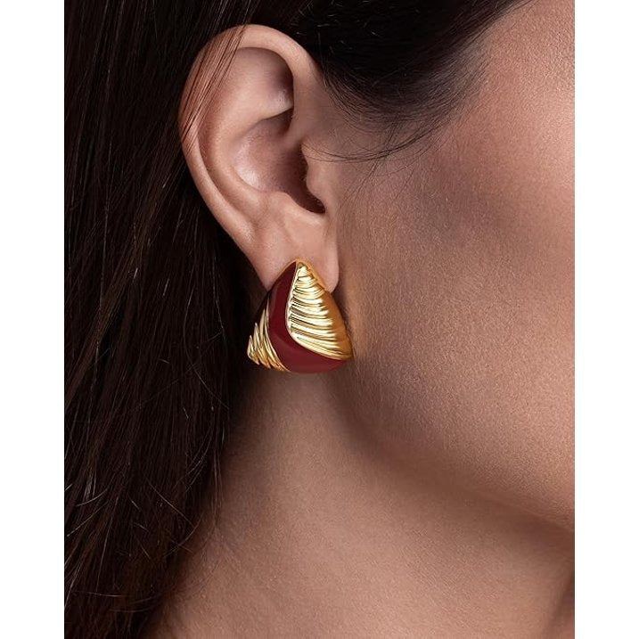 SNGIA 18K Gold Plated Enamel Triangle Stud Earrings for Women, Geometric Statement Jewelry