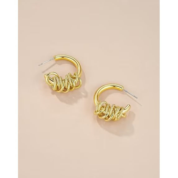 SNGIA 18K Gold Plated Twisted Textured Open Hoop Statement Earrings for Women