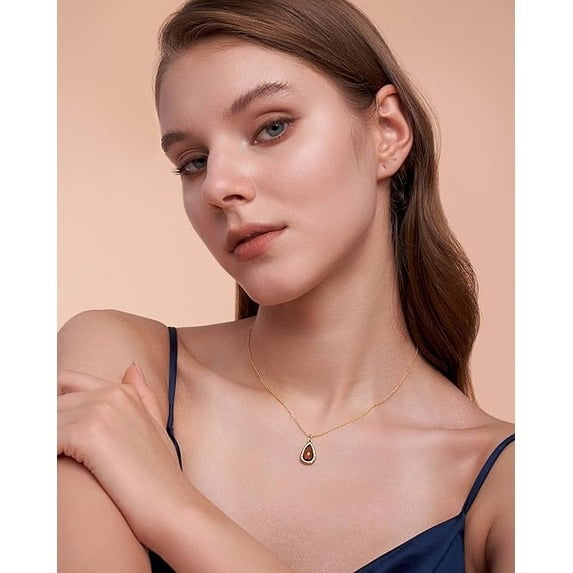 SNGIA 18K Gold Plated Teardrop Pendant Necklace for Women, Adjustable Chain, Amber