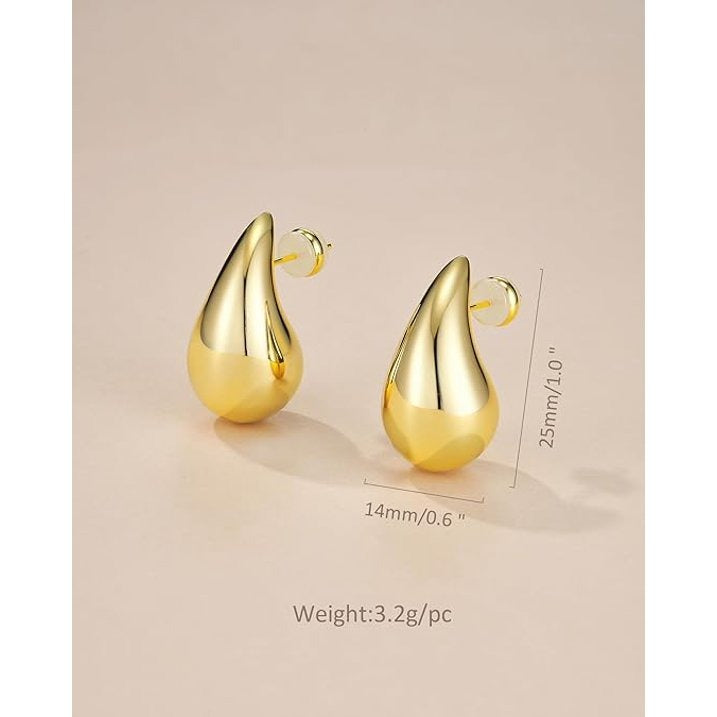 SNGIA 18K Gold Plated Teardrop Stud Earrings, Chunky Water Drop Design, 3 Sizes for Women