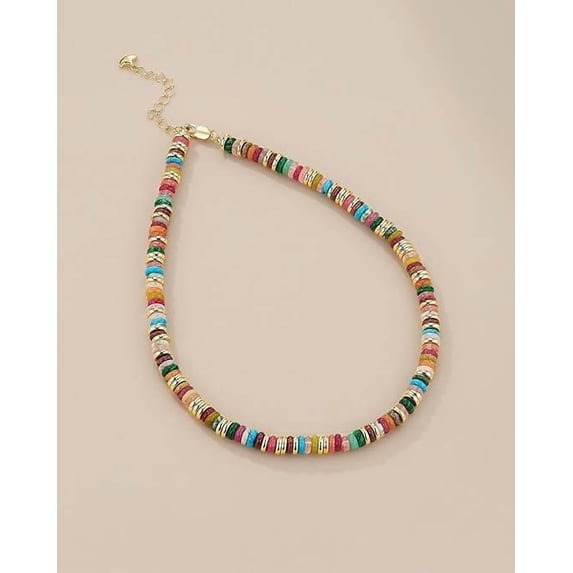 SNGIA 18K Gold Plated Natural Stone Beaded Choker Necklace for Women, Adjustable Multicolor