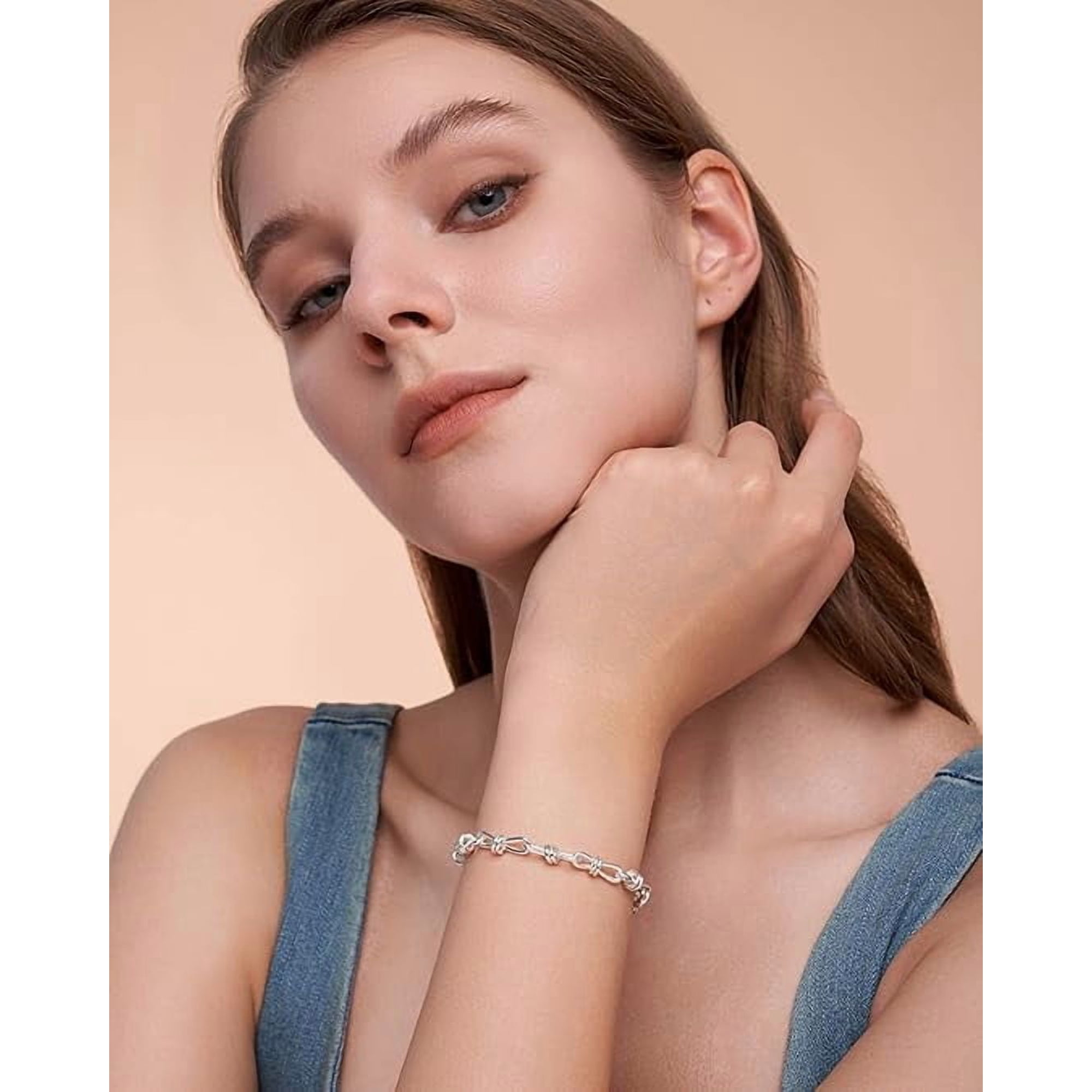 Adjustable Infinity Link Paperclip Chain Bracelet for Women, Silver Plated