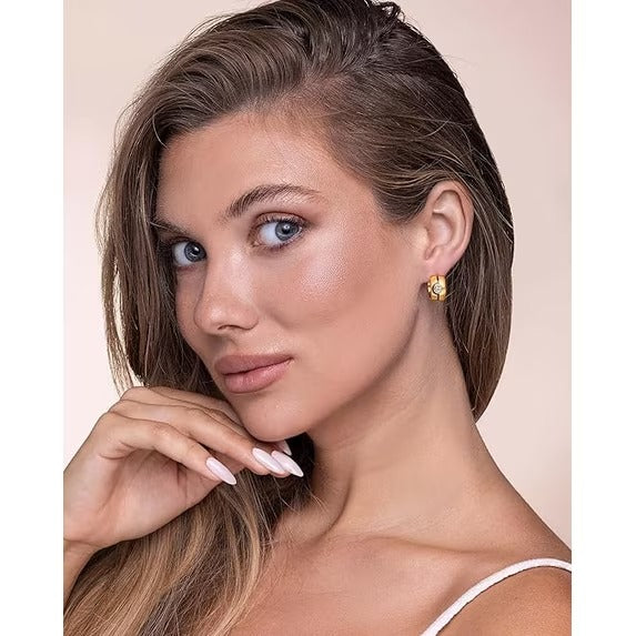 SNGIA 18K Gold Plated Huggie Hoop Earrings with CZ Accent and Black Detail for Women