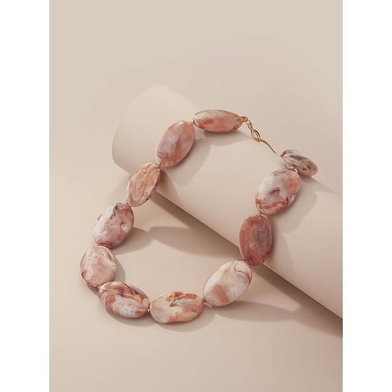 SNGIA Red Brown Resin Beaded Choker Necklace for Women Statement Collar Jewelry