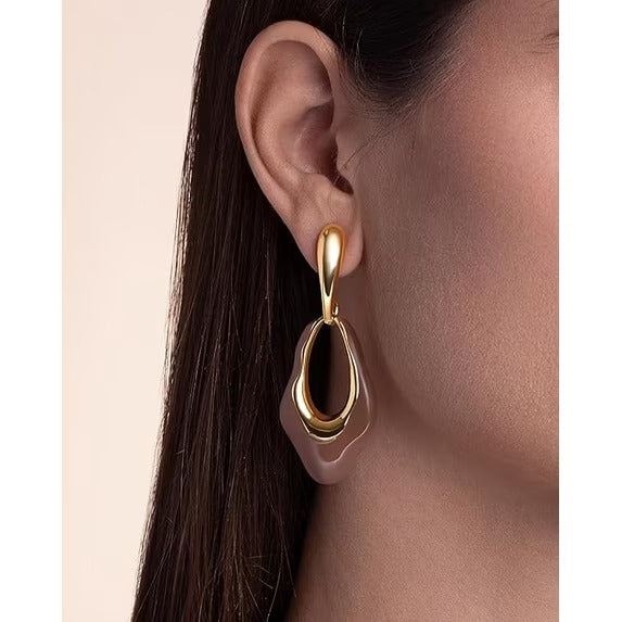 SNGIA Women’s 18K Gold Plated Brown Resin Enamel Irregular Oval Dangle Earrings