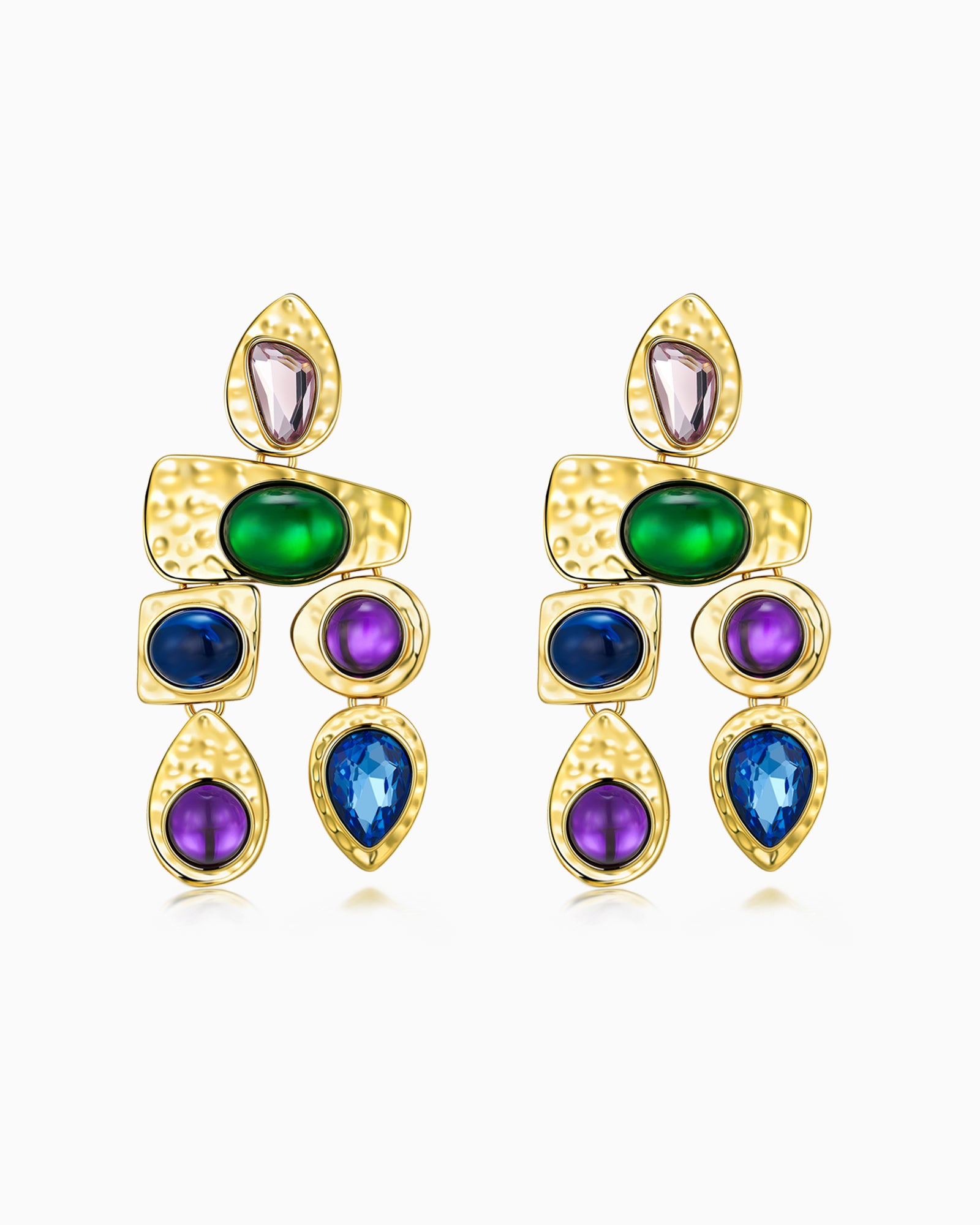 Gold Resin Gemstone Boho Drop Earrings - Midnight