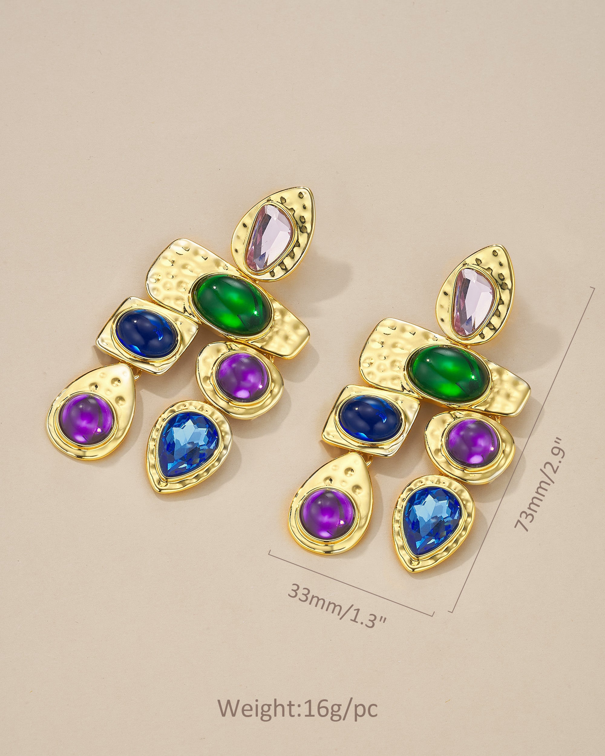 Gold Resin Gemstone Boho Drop Earrings - Midnight